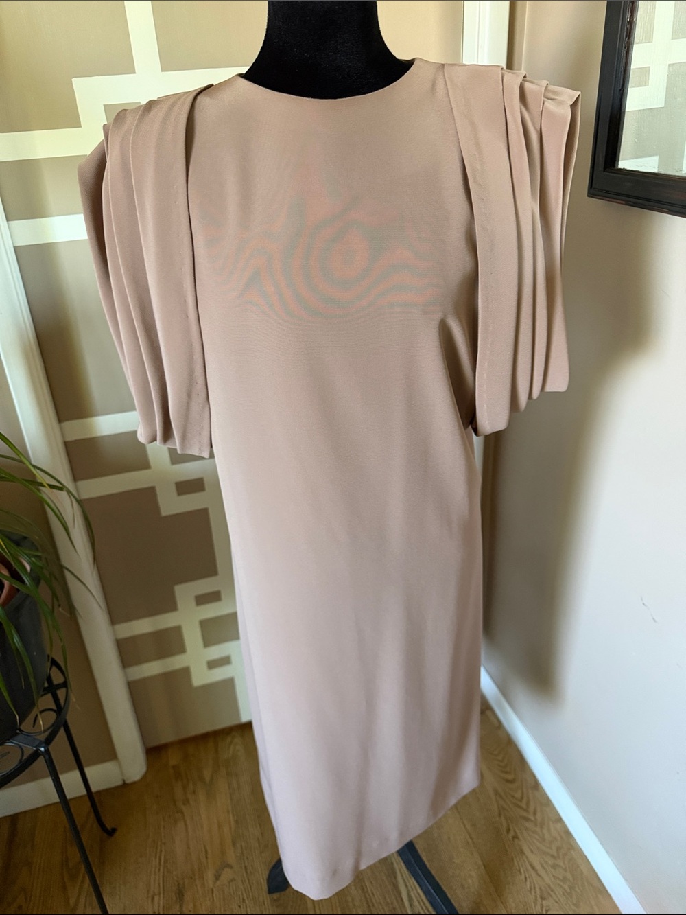 Vintage Miss Elliette Pleated Shoulder Midi Dress - Blush, Sz 8 MINT CONDITION